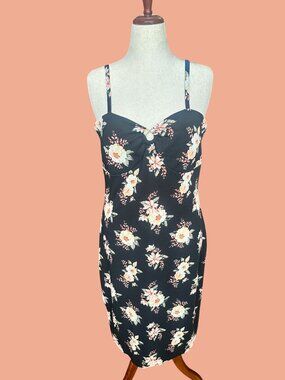 No Boundaries Floral Bodycon Midi Dress XXL Black Sleeveless Dress